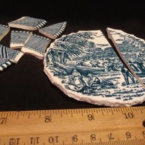 Broken China Mosaic Tiles Hand Cut Jewelry Supply Blue n White Currier n Ives